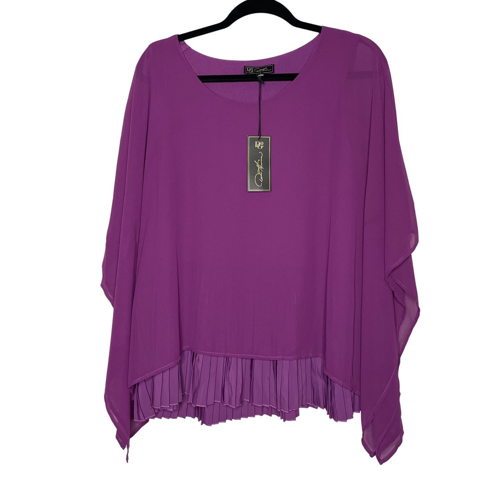 DG2 Diane Gilman Poncho Top Womens‎ Large Purple Pleated Layered Blouse NWT